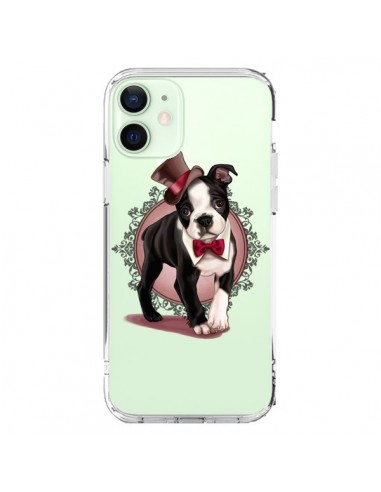 Coque iPhone 12 Mini Chien Bulldog Dog Gentleman Noeud Papillon Chapeau Transparente - Maryline Cazenave