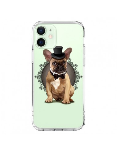 Coque iPhone 12 Mini Chien Bulldog Noeud Papillon Chapeau Transparente - Maryline Cazenave