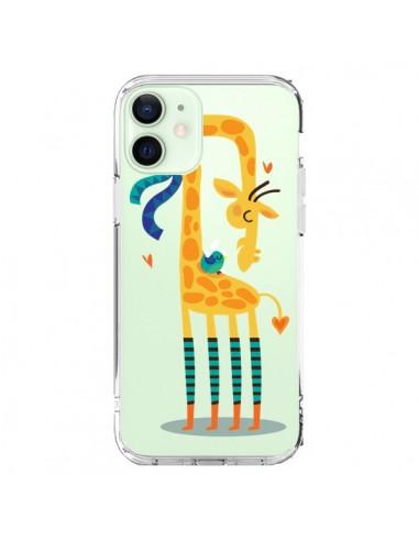 Coque iPhone 12 Mini L'oiseau et la Girafe Amour Love Transparente - Maria Jose Da Luz