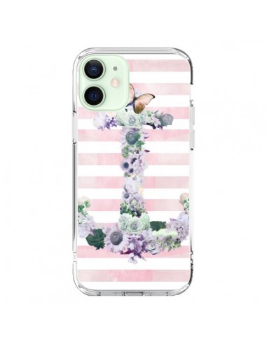 Coque iPhone 12 Mini Ancre Rose Fleurs Navire - Monica Martinez