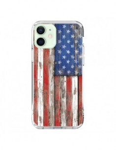 Coque iPhone 12 Mini Drapeau USA Vintage Bois Wood -...