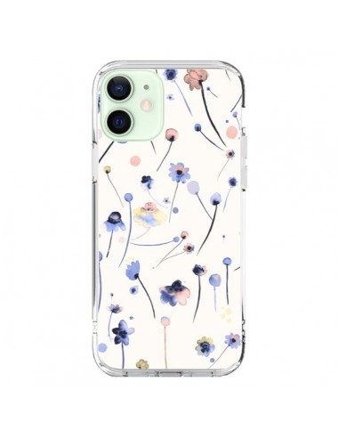 Coque iPhone 12 Mini Blue Soft Flowers - Ninola Design