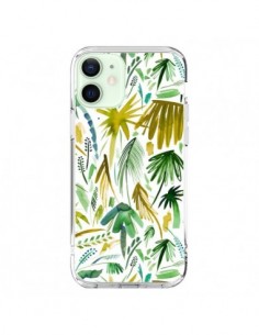 Coque iPhone 12 Mini Brushstrokes Tropical Palms Green -...