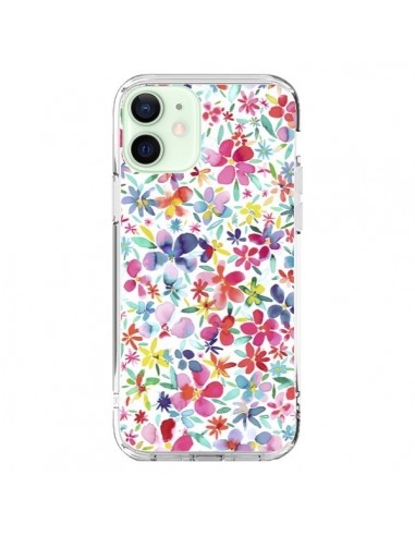 Coque iPhone 12 Mini Colorful Flowers Petals Blue - Ninola Design