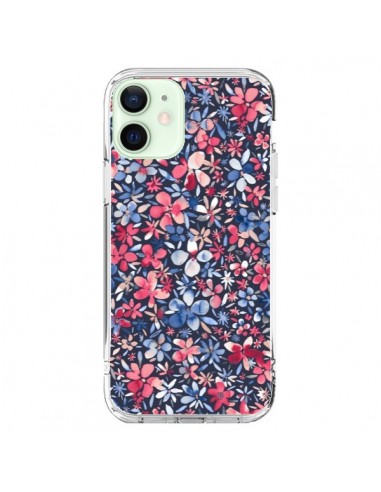 Coque iPhone 12 Mini Colorful Little Flowers Navy - Ninola Design