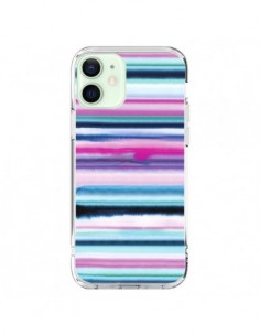 Coque iPhone 12 Mini Degrade Stripes Watercolor Pink -...