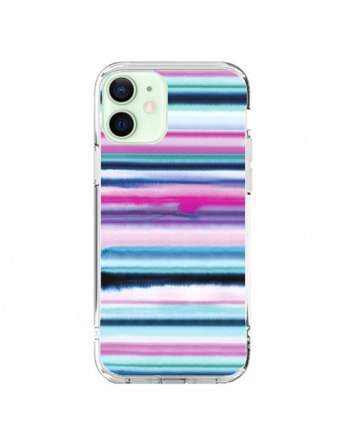 Coque iPhone 12 Mini Degrade Stripes Watercolor Pink - Ninola Design