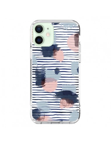 Coque iPhone 12 Mini Watercolor Stains Stripes Navy - Ninola Design