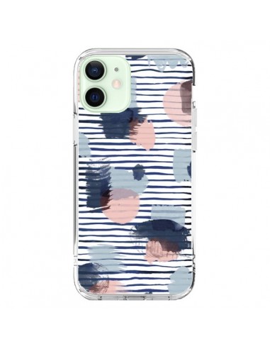 Cover iPhone 12 Mini Watercolor Stains Righe Azzurre - Ninola Design