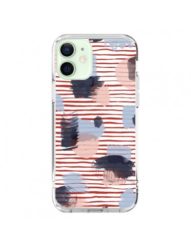 Cover iPhone 12 Mini Watercolor Stains Righe Rosse - Ninola Design