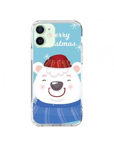 Coque iPhone 12 Mini Ours Blanc de Noël Merry Christmas - Nico