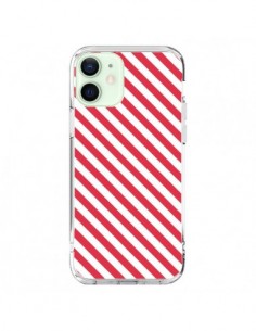 Coque iPhone 12 Mini Bonbon Candy Rose et Blanche Rayée -...