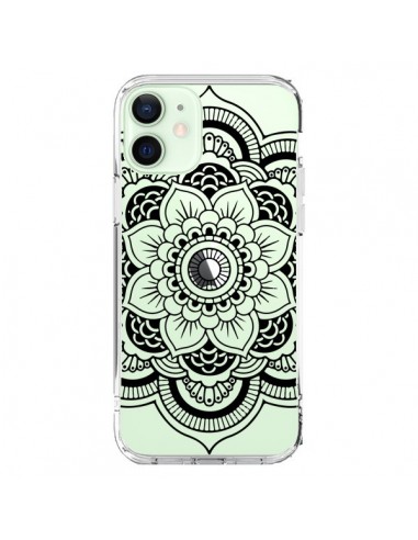 Coque iPhone 12 Mini Mandala Noir Azteque Transparente - Nico