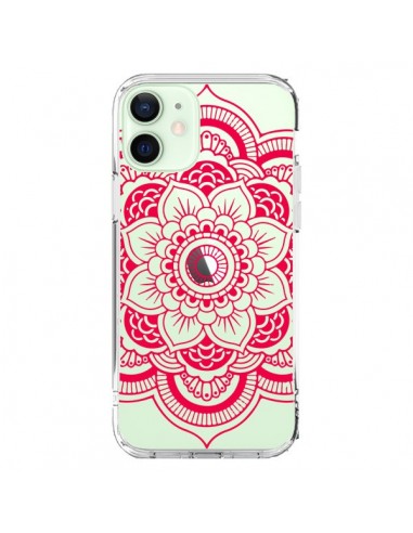 Coque iPhone 12 Mini Mandala Rose Fushia Azteque Transparente - Nico