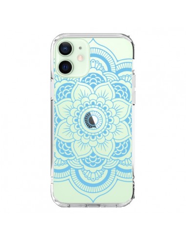 Coque iPhone 12 Mini Mandala Bleu Azteque Transparente - Nico