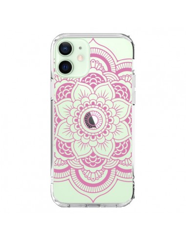 Coque iPhone 12 Mini Mandala Rose Clair Azteque Transparente - Nico