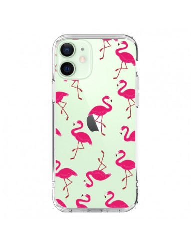 Coque iPhone 12 Mini flamant Rose et Flamingo Transparente - Nico