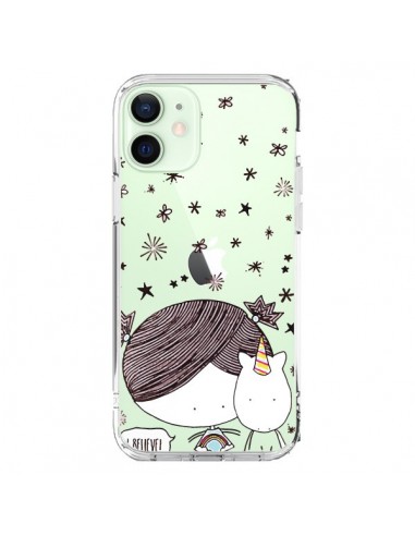 Coque iPhone 12 Mini Petite Fille et Licorne I Believe Transparente - Nico