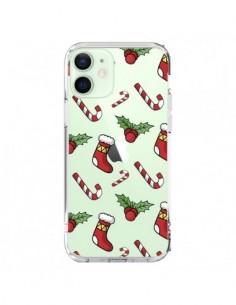 Coque iPhone 12 Mini Chaussette Sucre d'Orge Houx de Noël...