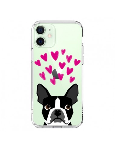 Coque iPhone 12 Mini Boston Terrier Coeurs Chien Transparente - Pet Friendly