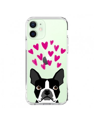 Cover iPhone 12 Mini Boston Terrier Cuori Cane Trasparente - Pet Friendly