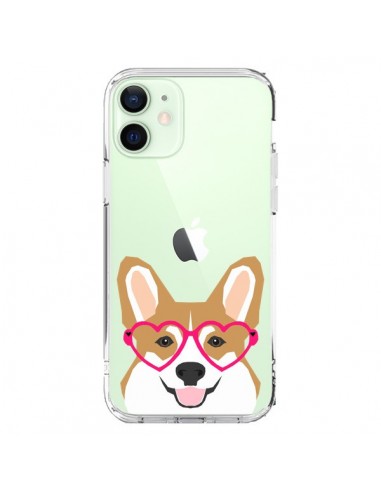 Coque iPhone 12 Mini Chien Marrant Lunettes Coeurs Transparente - Pet Friendly