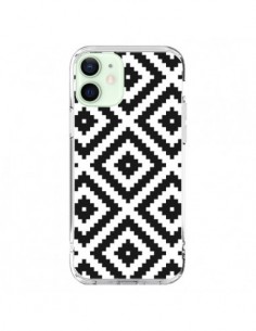 Coque iPhone 12 Mini Diamond Chevron Black and White -...