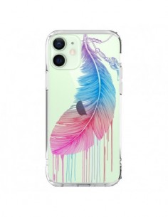 Coque iPhone 12 Mini Plume Feather Arc en Ciel...
