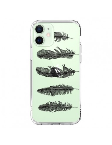 Coque iPhone 12 Mini Plume Feather Noir Transparente - Rachel Caldwell