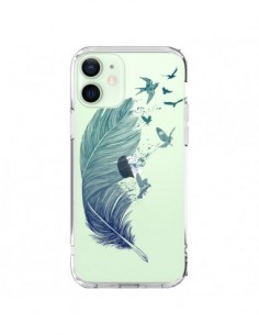 Cover iPhone 12 Mini Piuma Vola Uccelli Trasparente -...
