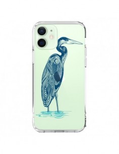 Coque iPhone 12 Mini Heron Blue Oiseau Transparente -...