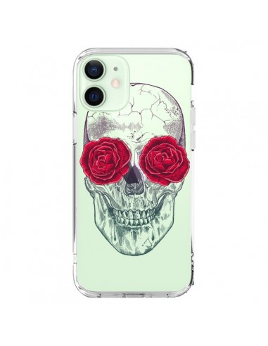 Coque iPhone 12 Mini Tête de Mort Rose Fleurs Transparente - Rachel Caldwell