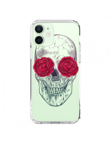 Cover iPhone 12 Mini Teschio Rosa Fiori Trasparente - Rachel Caldwell