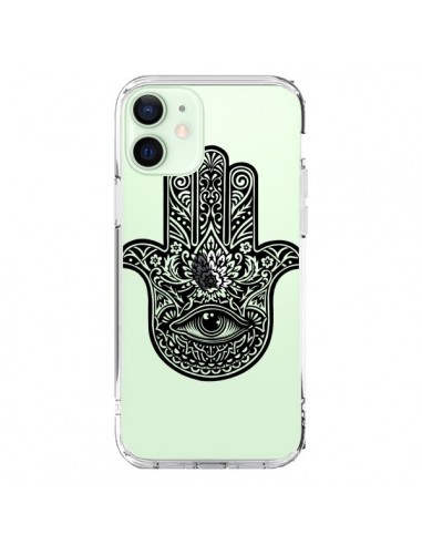 Coque iPhone 12 Mini Hamsa Cinq Doigts Main Mauvais Oeil Transparente - Rachel Caldwell