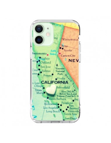 Coque iPhone 12 Mini Carte Map Californie - R Delean