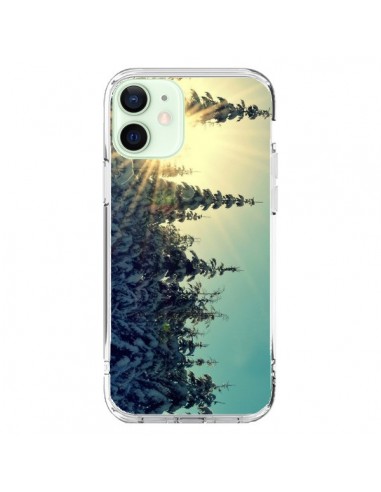 Coque iPhone 12 Mini Hiver Paysage Neige Montagnes Sapins Ski - R Delean