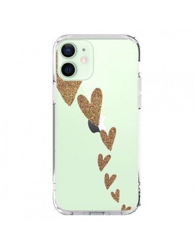 Coque iPhone 12 Mini Coeur Falling Gold Hearts Transparente - Sylvia Cook
