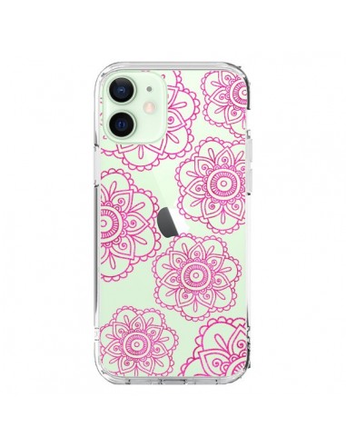 Cover iPhone 12 Mini Doodle  Mandala Rosa Fiori Trasparente - Sylvia Cook