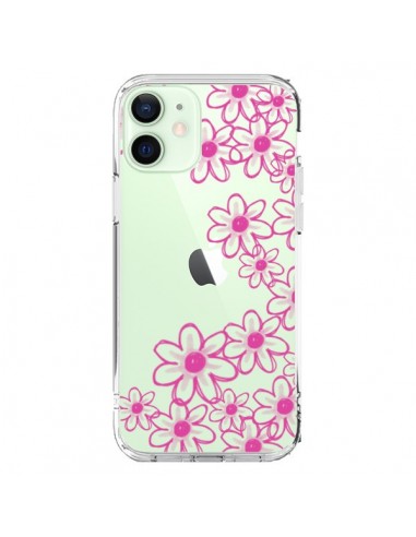 Coque iPhone 12 Mini Pink Flowers Fleurs Roses Transparente - Sylvia Cook