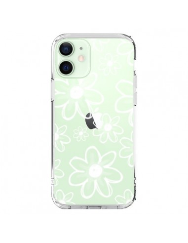 Coque iPhone 12 Mini Mandala Blanc White Flower Transparente - Sylvia Cook