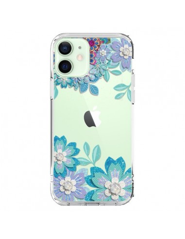 Coque iPhone 12 Mini Winter Flower Bleu, Fleurs d'Hiver Transparente - Sylvia Cook