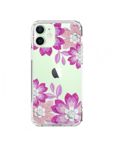 Coque iPhone 12 Mini Winter Flower Rose, Fleurs d'Hiver Transparente - Sylvia Cook