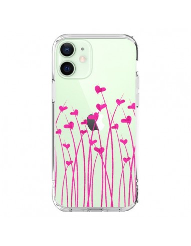 Coque iPhone 12 Mini Love in Pink Amour Rose Fleur Transparente - Sylvia Cook