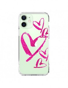 Coque iPhone 12 Mini Pink Heart Coeur Rose Transparente -...