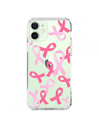 Coque iPhone 12 Mini Pink Ribbons Ruban Rose Transparente - Sylvia Cook