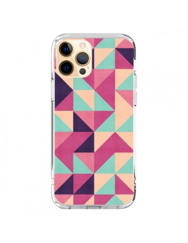 Cover iPhone 12 Pro Max Azteque Triangolo Rosa Verde - Eleaxart