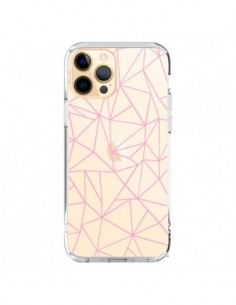 Coque iPhone 12 Pro Max Lignes Triangle Rose Transparente...