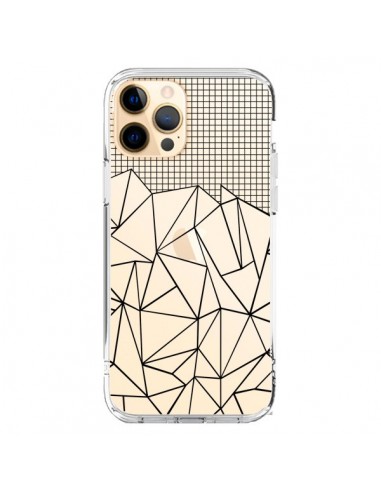 Coque iPhone 12 Pro Max Lignes Grille Grid Abstract Noir Transparente - Project M