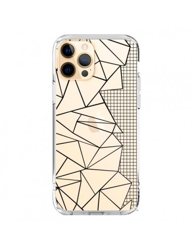 Coque iPhone 12 Pro Max Lignes Grilles Side Grid Abstract Noir Transparente - Project M