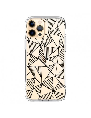 Coque iPhone 12 Pro Max Lignes Grilles Triangles Grid Abstract Noir Transparente - Project M